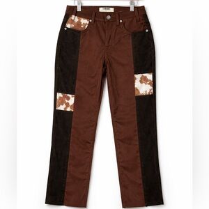 Rock & Roll Denim High Rise Crop 26 Brown Cow Print Calf Hair Western Colorblock